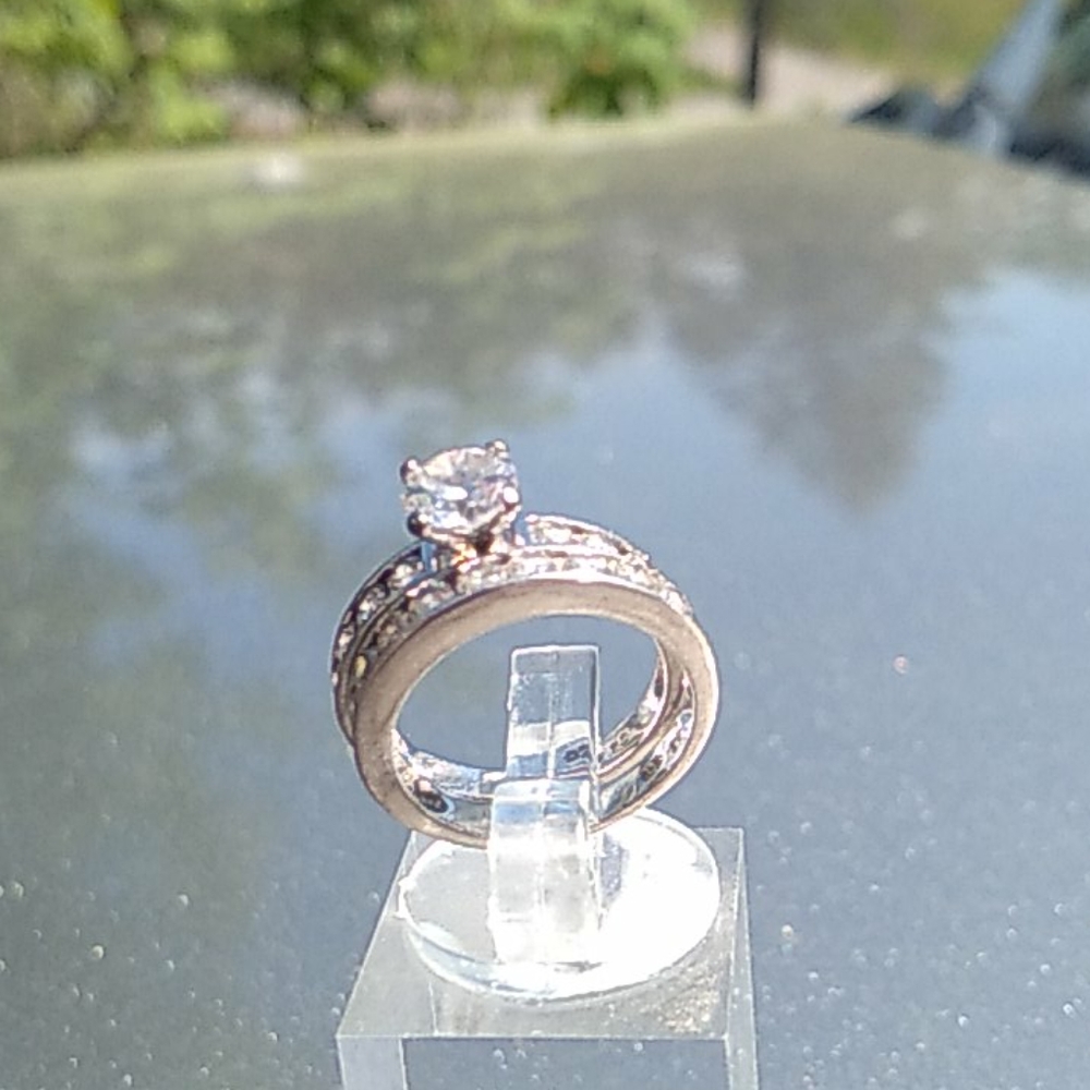 925 sterling silver clear gemstones wedding set